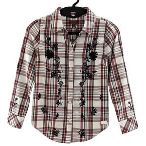 Girls Red Plaid Shirt 7 For All Mankind Adjustable Sleeve Length
